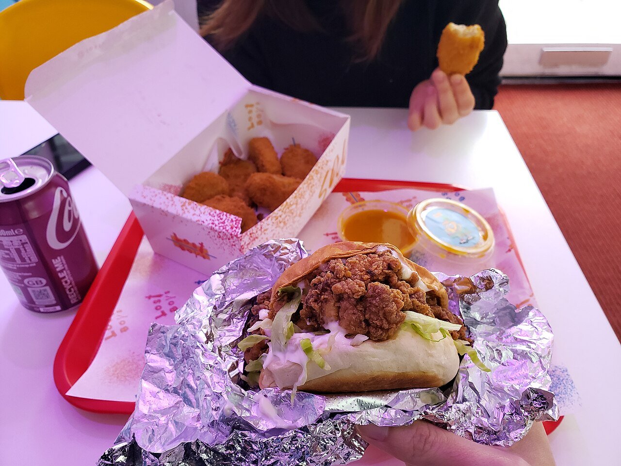 Maggie20Mayo20Hot20Chicken20Sandwich20and20Veggie20Strips20with20Mango20Hab20dip20-20Lost20Boys20Land.jpg Buffalo Chicken Burger - Image 1